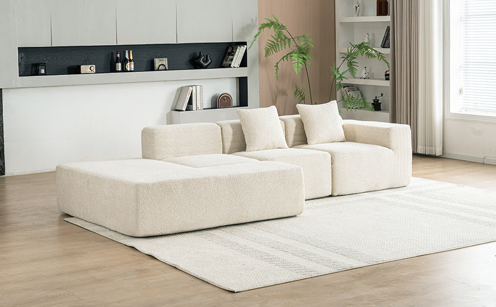 116.5" Sectional Sofa Full Compressed Sofa Couch Free Combined Sofa For Living Room, Beige Beige Foam Polyester 4 Seat