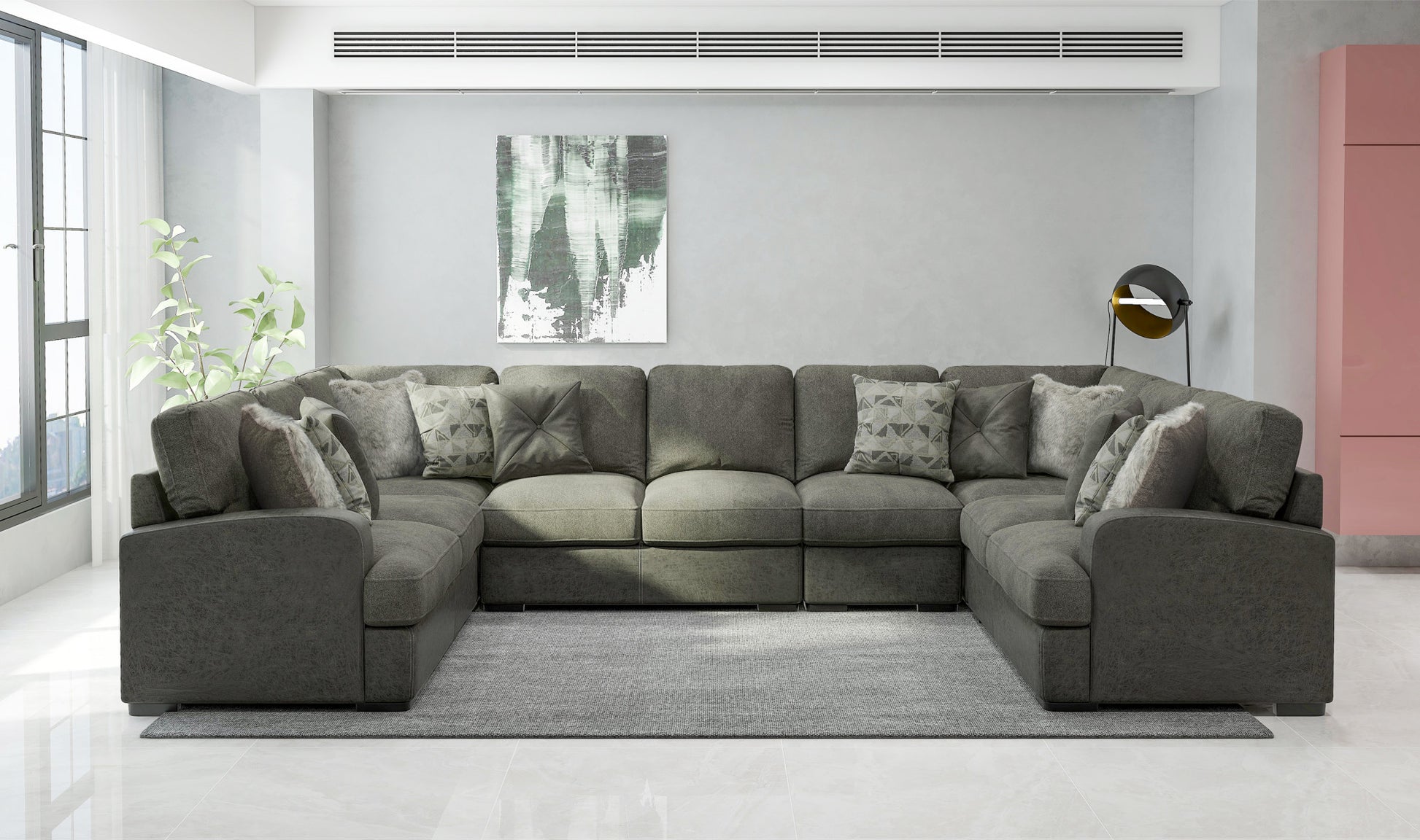 Grennburg Gray Modular 6 Piece Sectional Gray Foam Engineered Wood 7 Seat