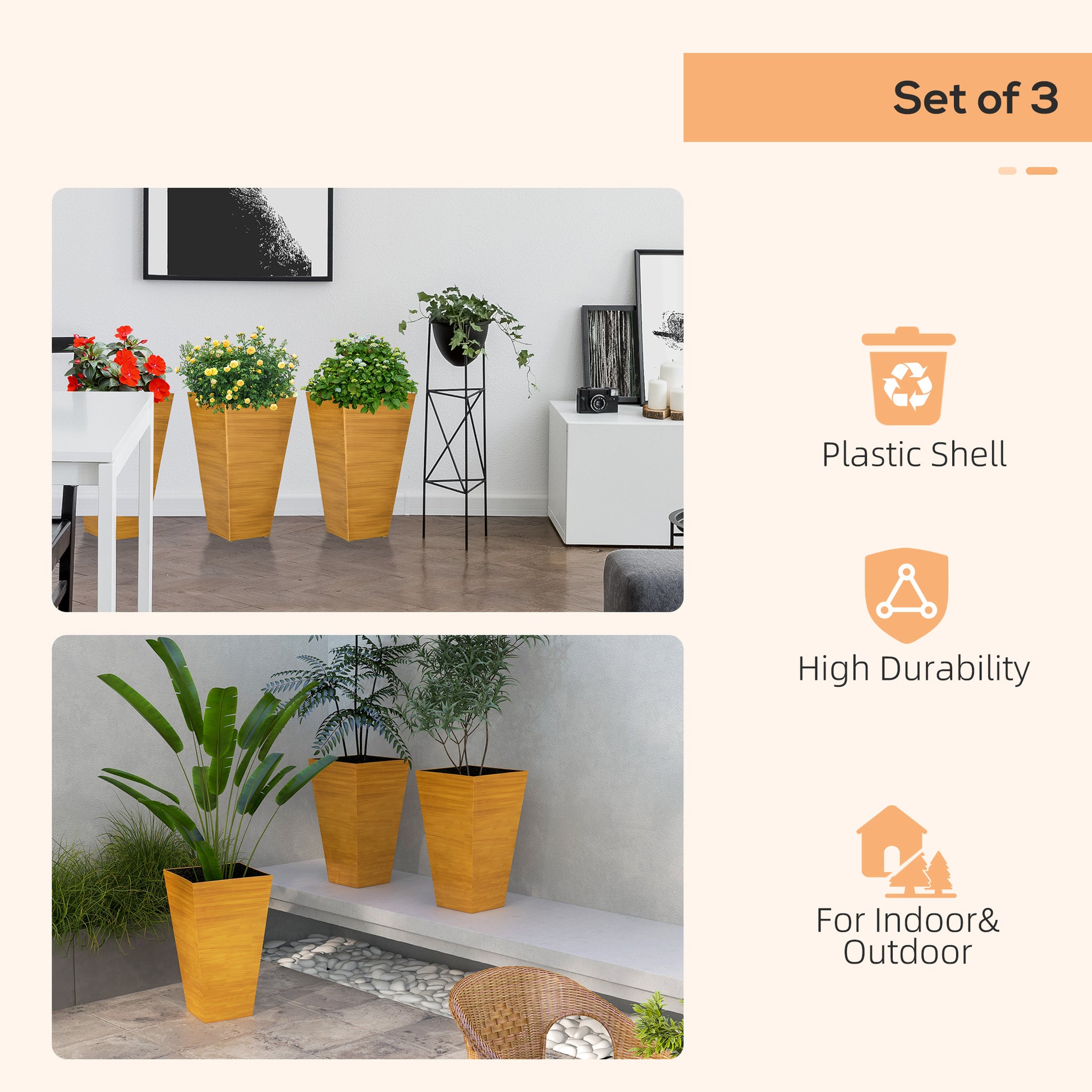 high pots for plants Outsunny 28" Tall Outdoor Planters, Set Of 3 Large Taper Planters With