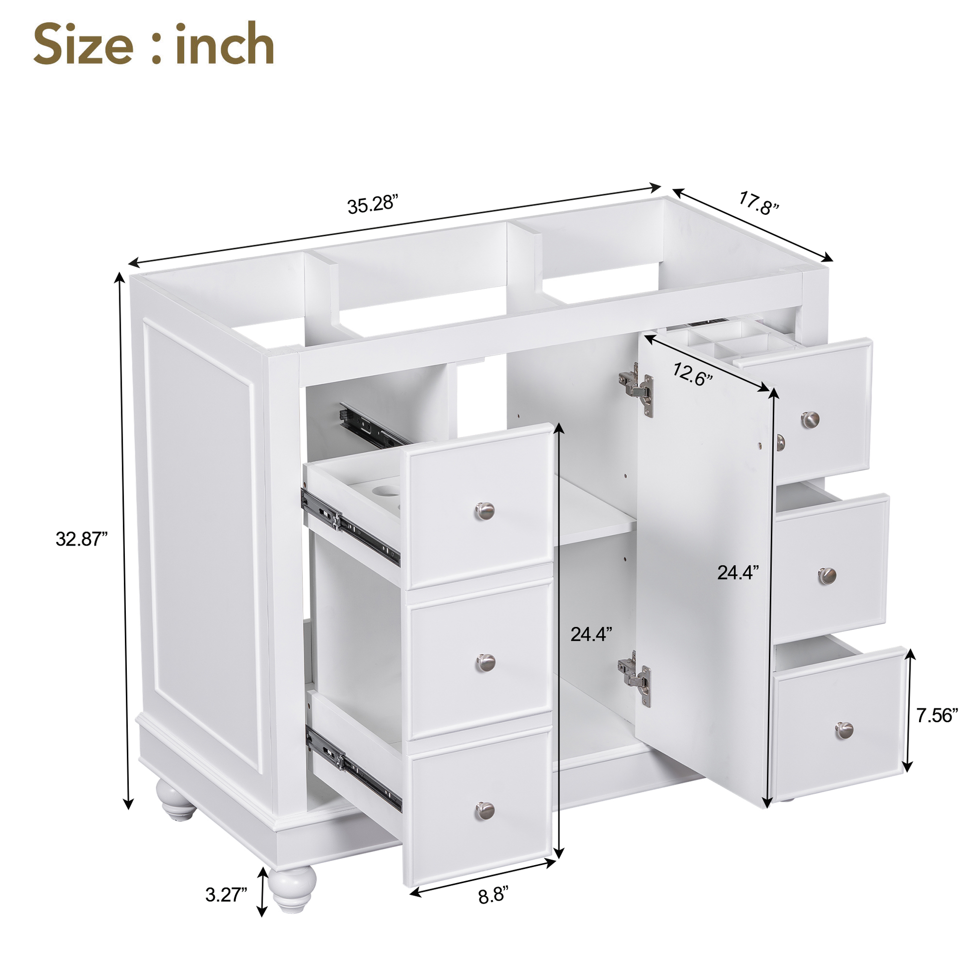 Cabinet Only 36" White Bathroom Vanity Sink Not Included White Solid Wood Mdf Resin