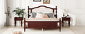 Queen Pine Wooden Bed With Upholstered Headboard And Panel Footboard, With Two Bed Rail Support Feet And Central Platform Support Feet ,Classic Cherry Queen Cherry Pine