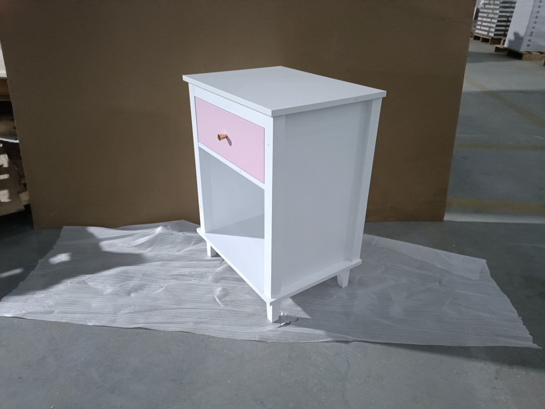 26.77''H Wooden Nightstand With One Drawer One Shelf For Kids, Adults, Pink Pink Mdf