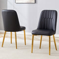 2 Modern Dining Chairs, Sleek Pu Leather Backrest, And Gold Metal Legs Bring A Comfortable Home Experience To The Kitchen, Bedroom, And Office. Black Pu