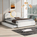 Queen Size Upholstered Platform Bed With Multi Functional Headboard, Trundle And 2 Drawers, White Box Spring Not Required Queen White Wood Bedroom Upholstered