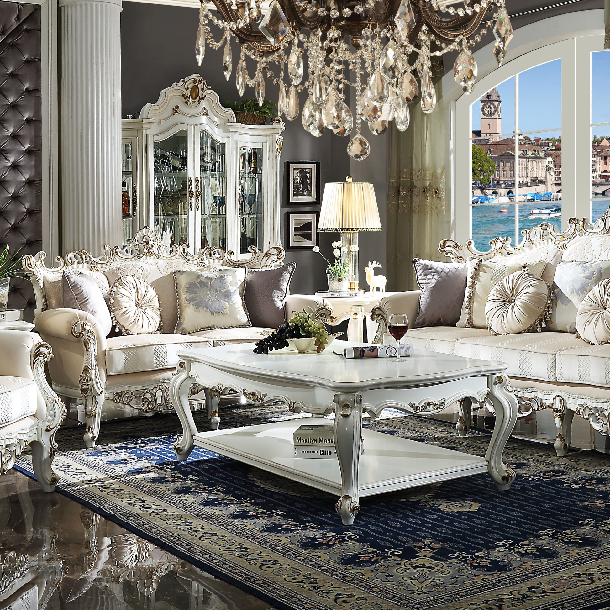 Antique Pearl 1 Shelf End Table Ivory Primary Living Space Traditional Shelves Square Wood