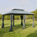 Outsunny 10' X 13' Patio Gazebo, Outdoor Gazebo Canopy Shelter With Curtains, Vented Roof, Steel Frame For Garden, Lawn, Backyard And Deck, Sage Gray Black Steel