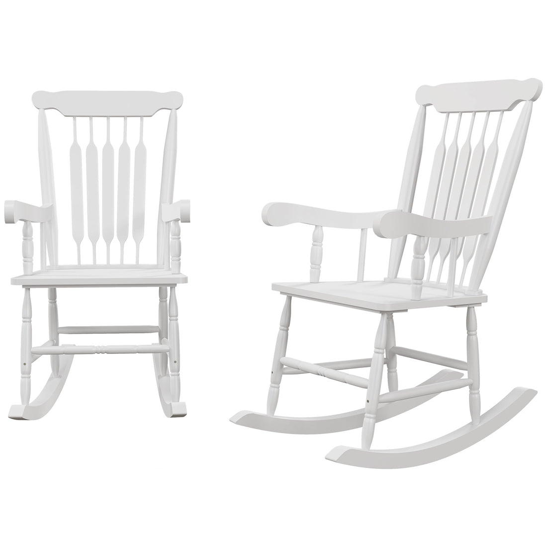 Outsunny Outdoor Wood Rocking Chairs Set Of 2, 350 Lbs. Porch Rockers With High Back For Garden, Patio, Balcony, White White Wood