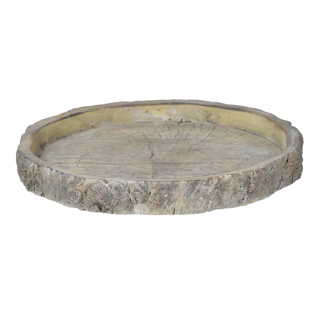 Decorative Round Shape Cemented Log Plate, Gray Gray Cement