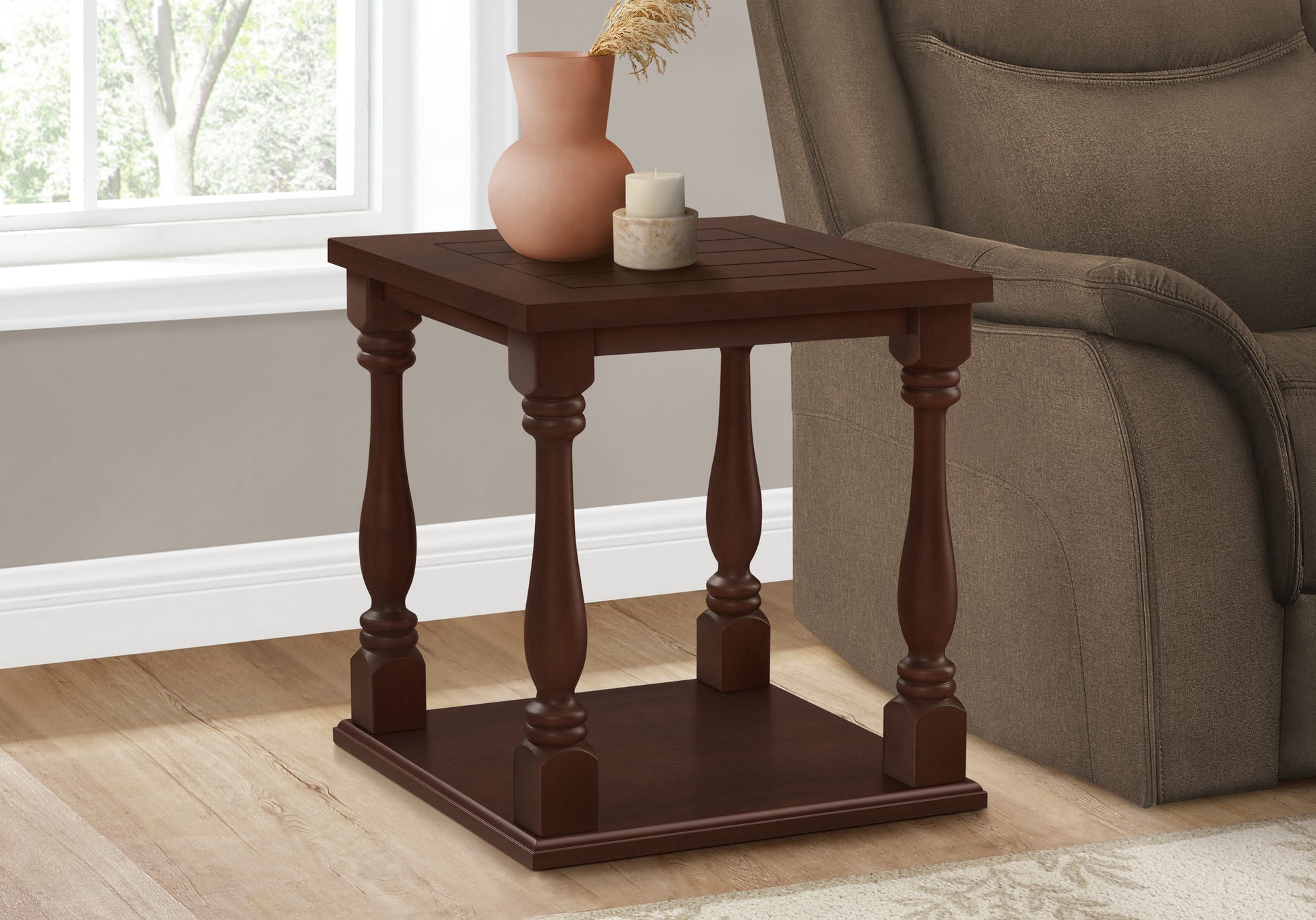 Accent Table, 2 Tier, End, Side Table, Square, Nightstand, Bedroom, Lamp, Brown Veneer, Traditional Espresso Mdf