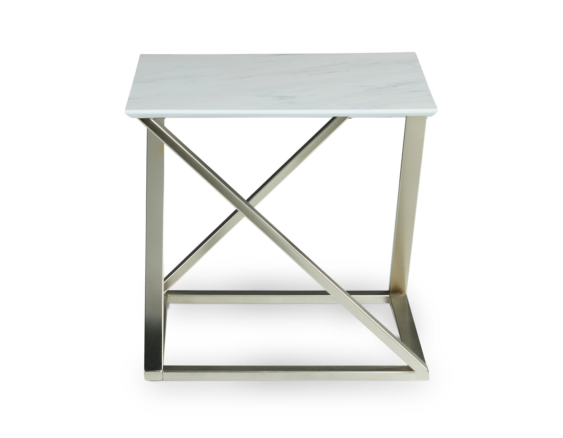 Zurich End Table With Faux White Marble Top White White Iron