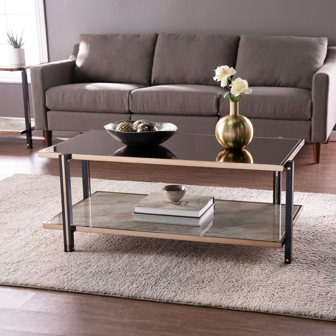 Thornsett Cocktail Table W Mirrored Top Champagne Mdf