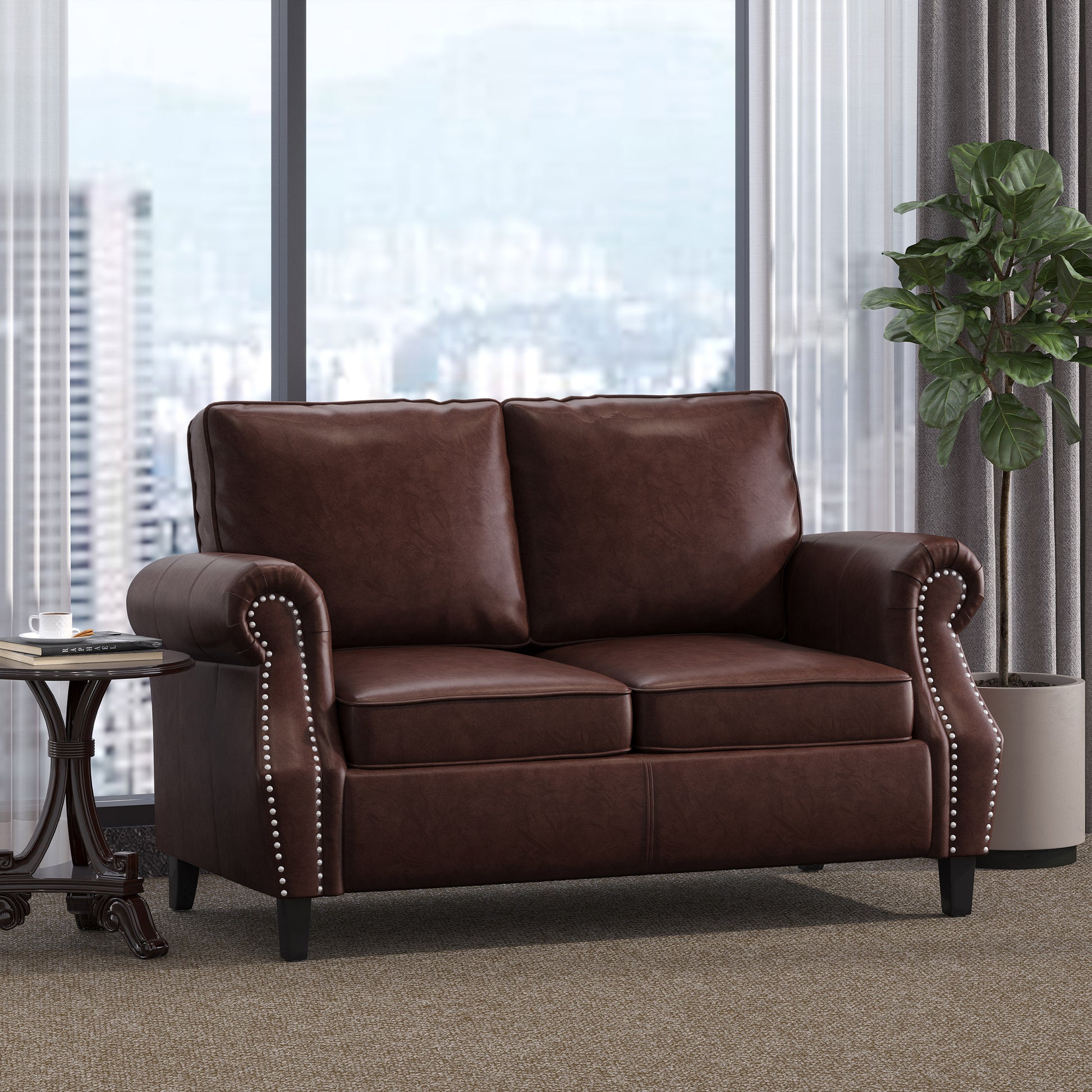 Seat Dark Brown Solid Wood Mdf