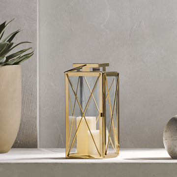 Deborah 14"H Stainless Steel Lantern Gold Stainless Steel