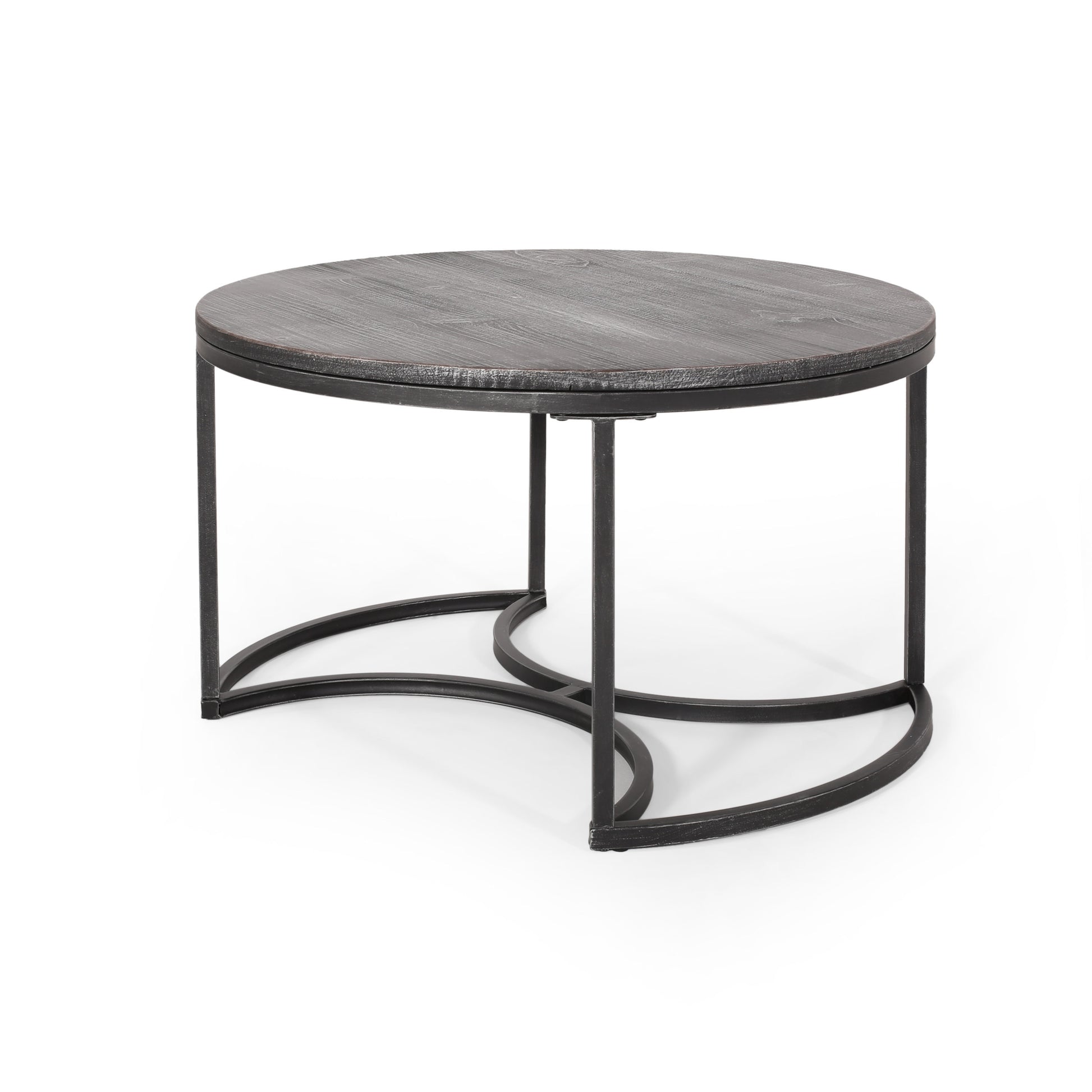 Coffee Table Set Black Silver Wood