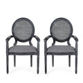 Wood And Cane Upholstered Dining Chair Set Of 2 Grey Rattan