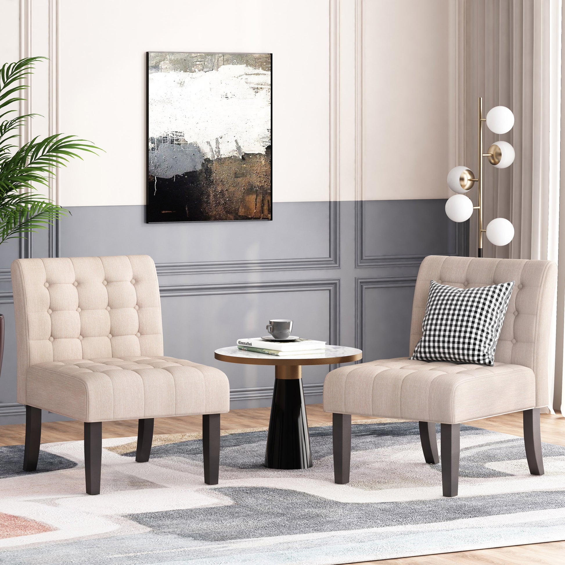 Accent Chair Beige Fabric