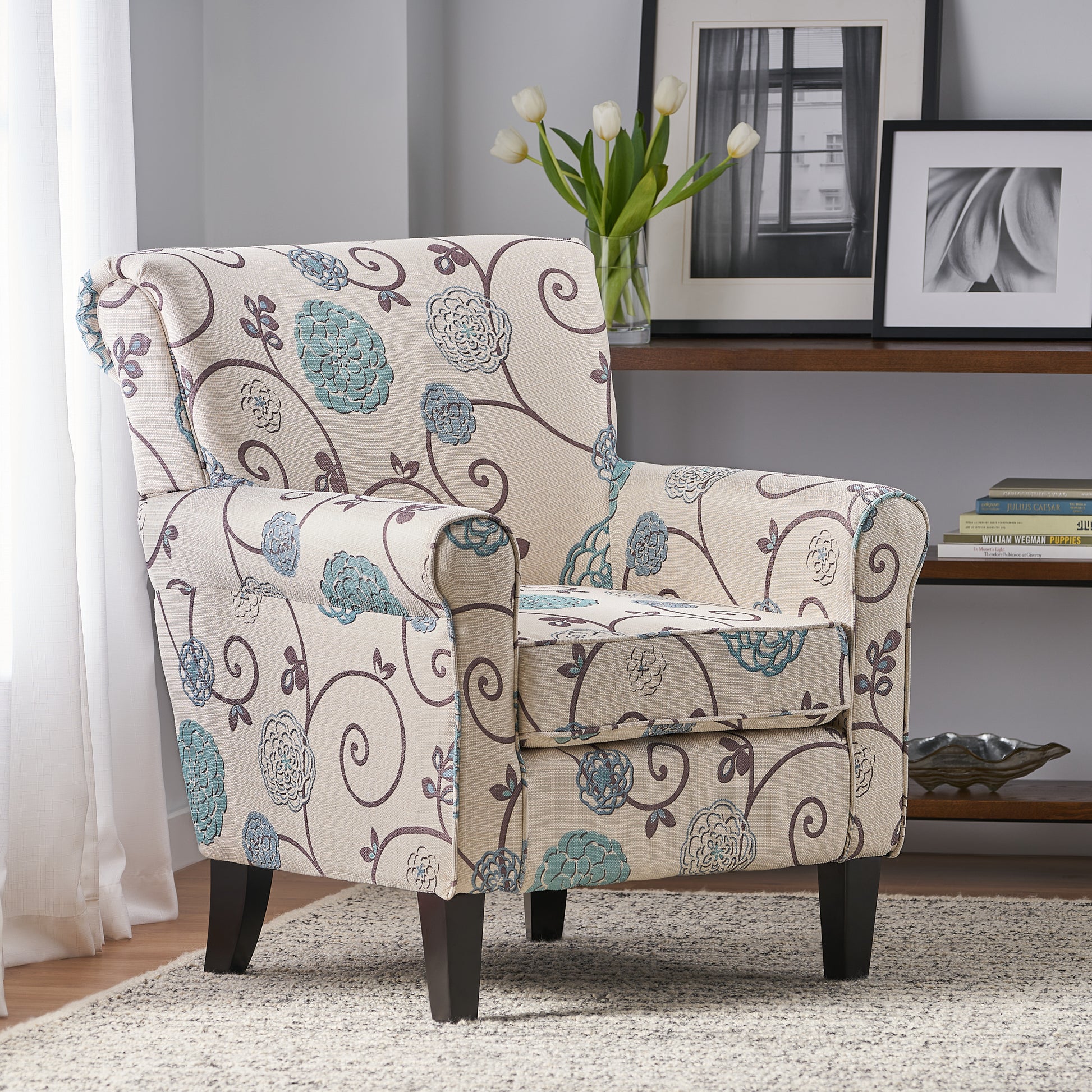 Jasmine Club Chair White Blue Fabric