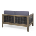 Outdoor Acacia Wood And Wicker Loveseat And Coffee Table Set With Cushions, Gray Mixed Gray Dark Gray Gray Acacia Wood