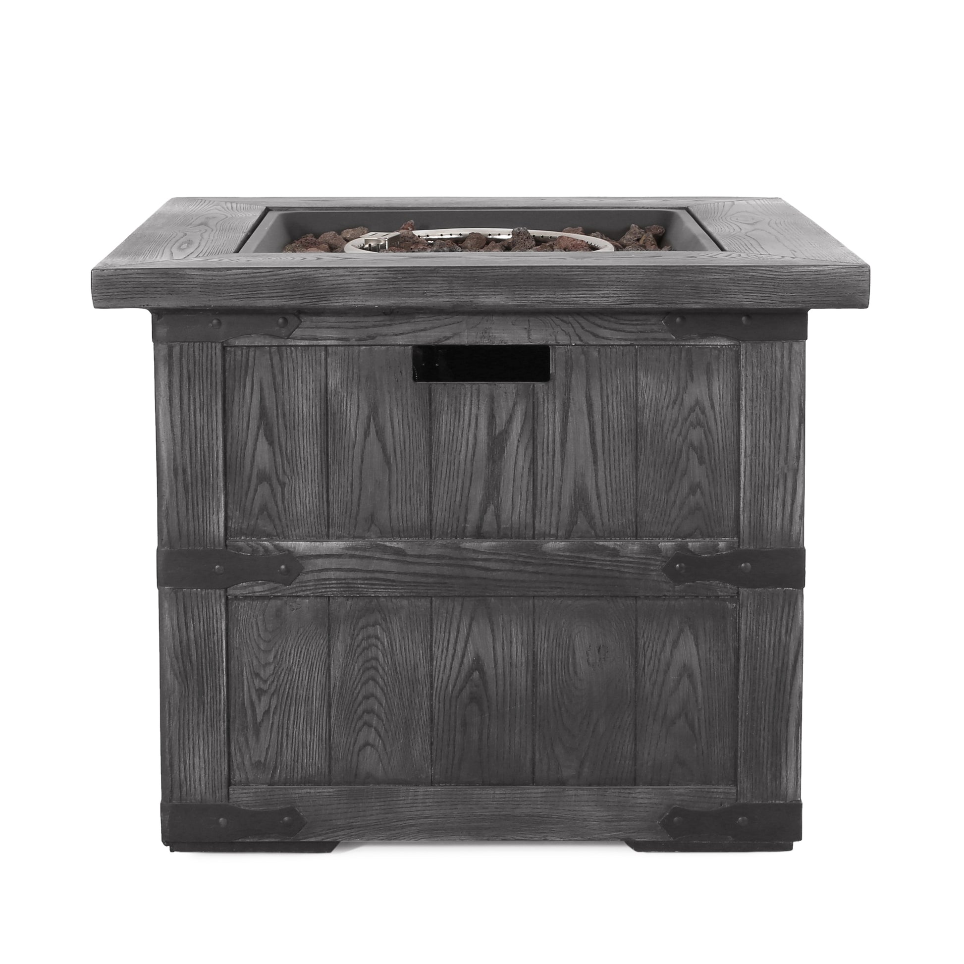 Outdoor Patio 24.5" H X 30" W Square Gas Burning Concrete Fire Pit 40, 000 Btu, Fire Pit Table With Tank Inside, Grey Grey Magnesium Oxide