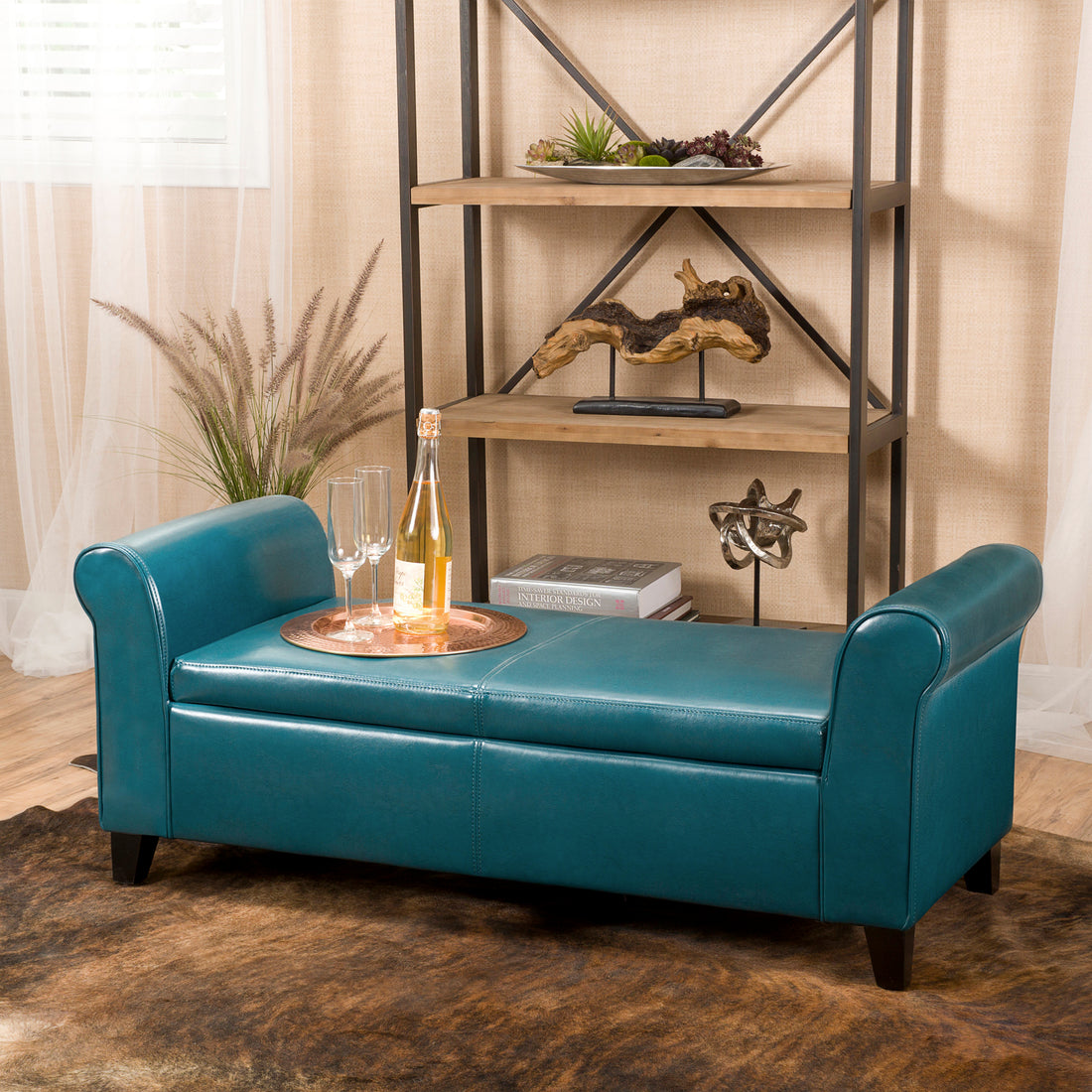 Hayes Armed Storage Bench Teal Pu