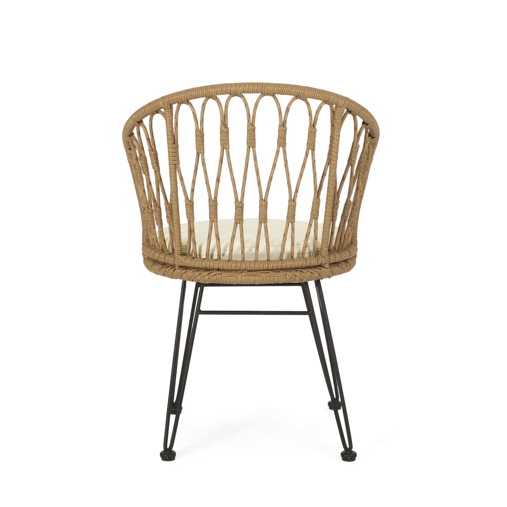 Tavon Chair,2Pcs With 2 Cushions Light Brown Foam Pe Rattan Iron