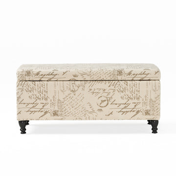 Parisian Storage Ottoman Beige Reclaimed Natural Fabric
