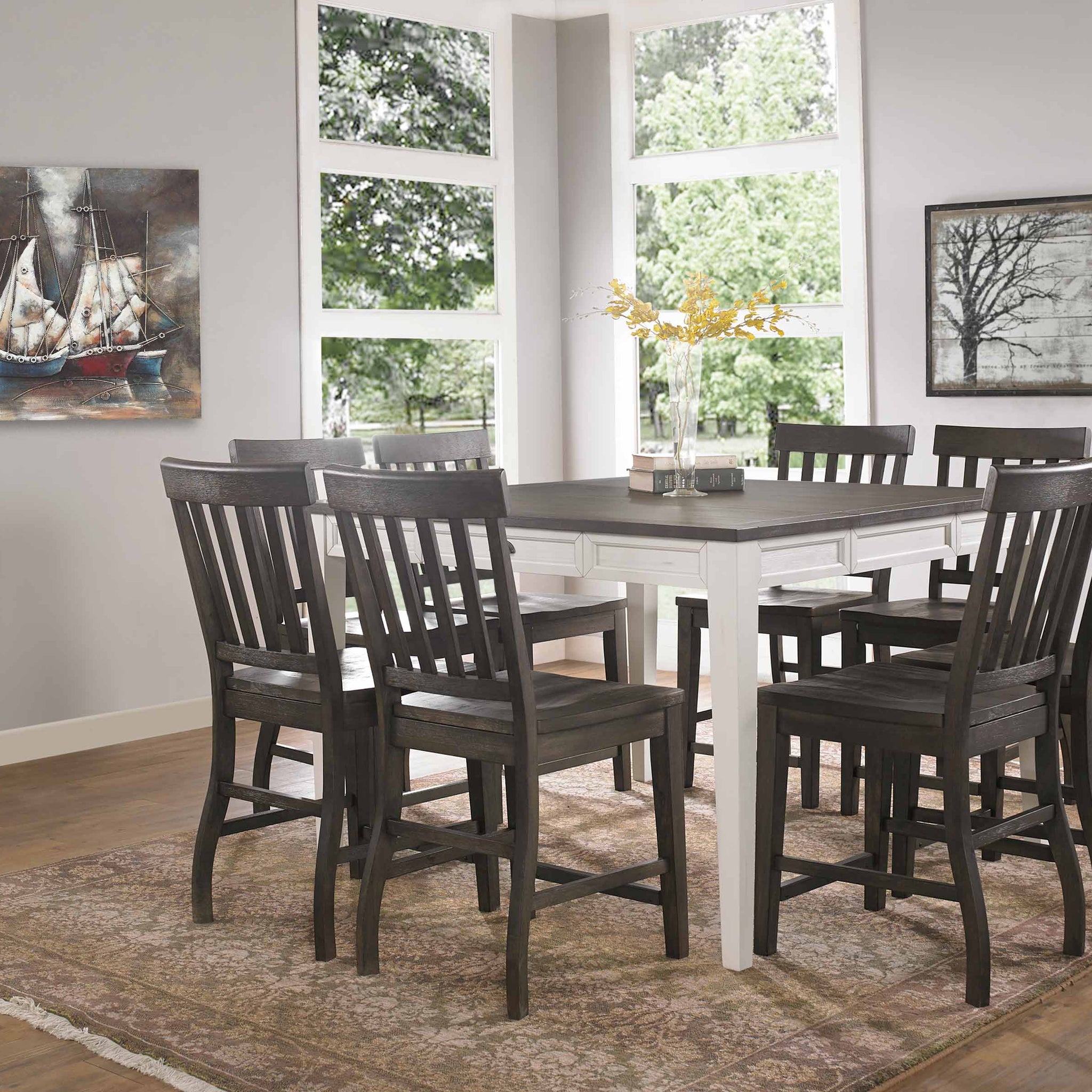 Cayla 9 Piece Dining Set With Counter Height Table Dark Brown Dark Brown Wood