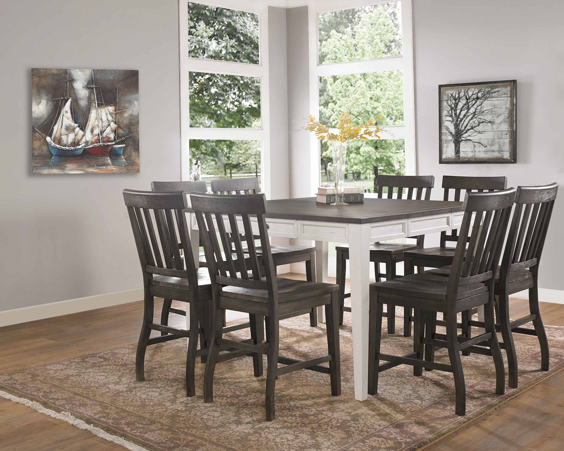 Cayla 9 Piece Dining Set With Counter Height Table Dark Brown Dark Brown Wood