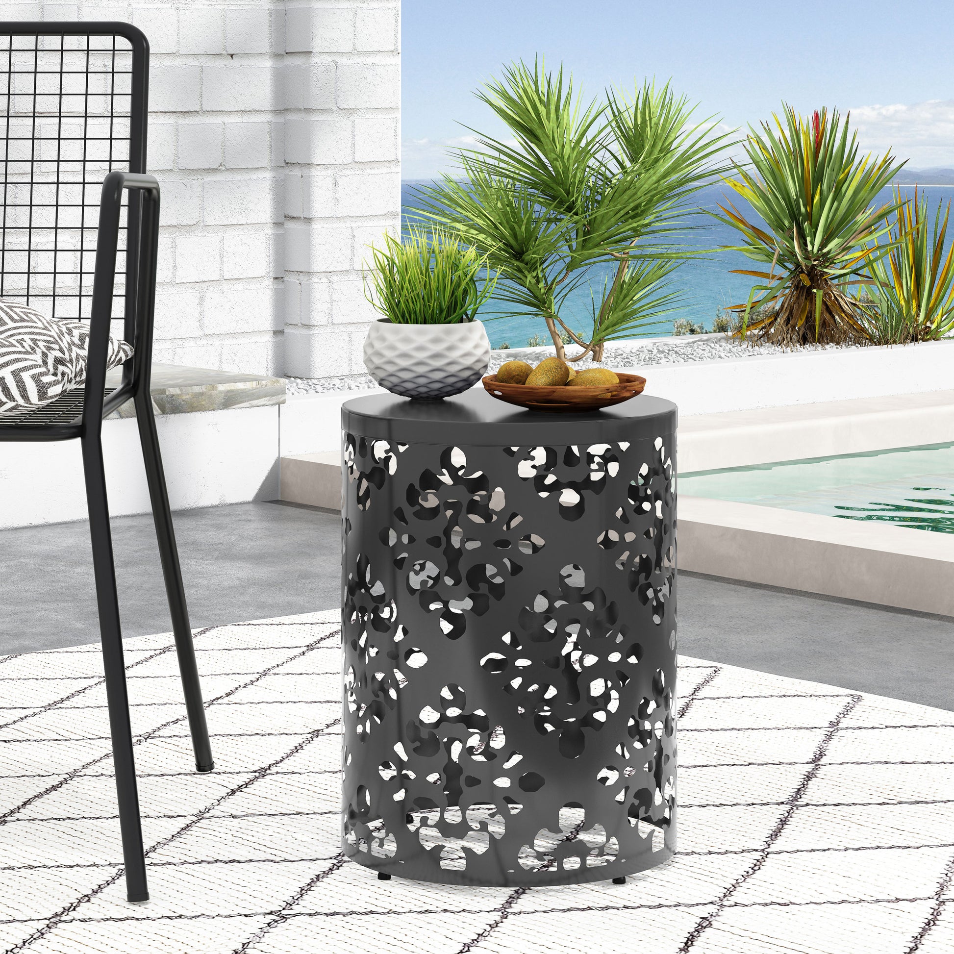 Metal End Table Large - Black Iron