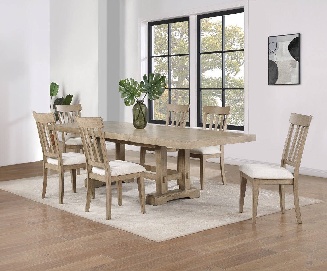 Napa 7 Piece Dining Set Sand Light Brown Wood