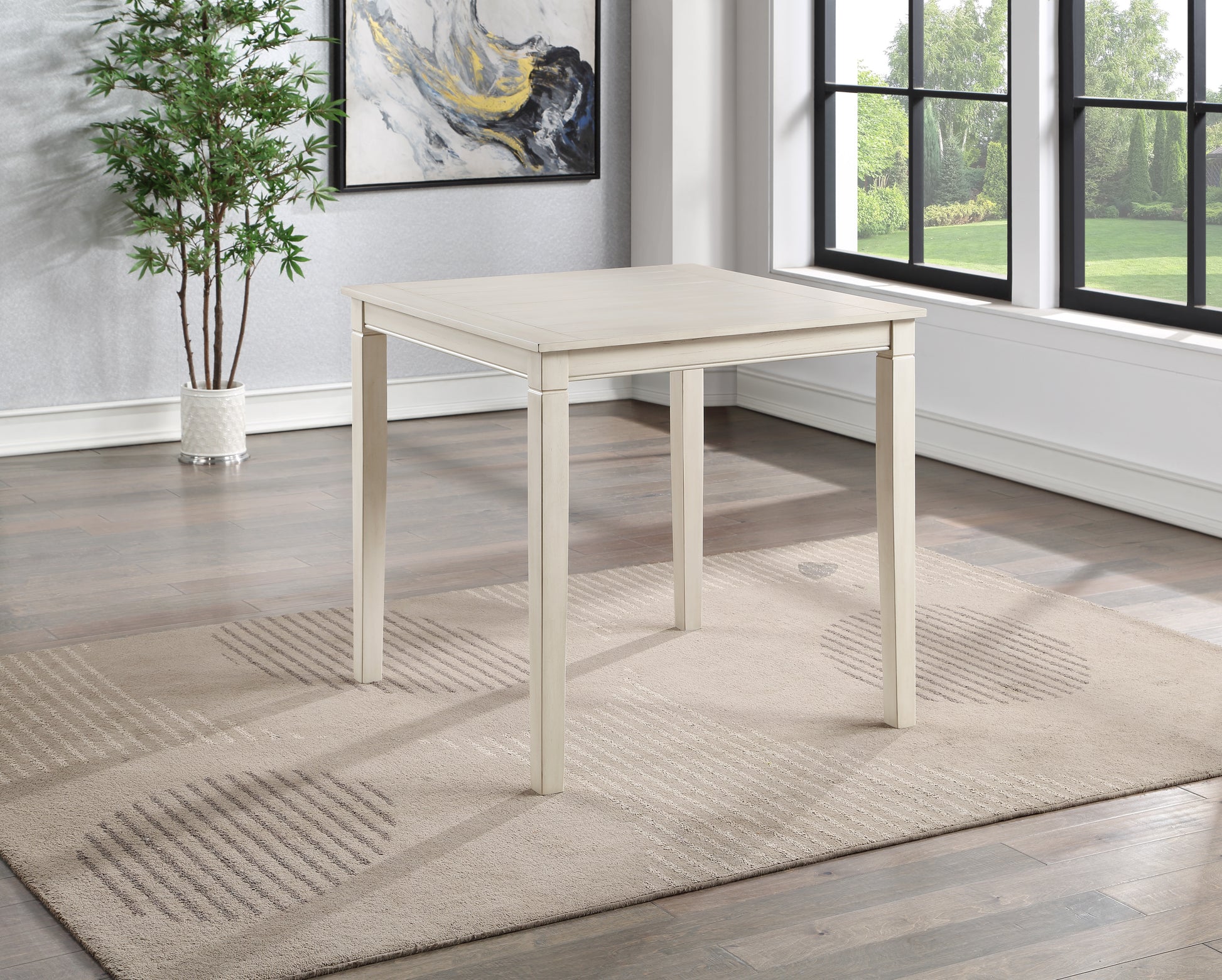 Farmhouse 5 Pack Counter Dining Set Plank Effect Top, Shaped Counter Stool Seat Compact And Functional Perfect For Apartments Or Smaller Homes Ivory Wood