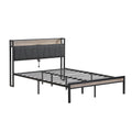 Full Size Metal Platform Bed Frame With Upholstery Storage Function Headboard And Usb Liner And Footboardno Box Spring Needed, Large Under Bed Storage, Easy Assemble Full Beige Black Metal & Wood