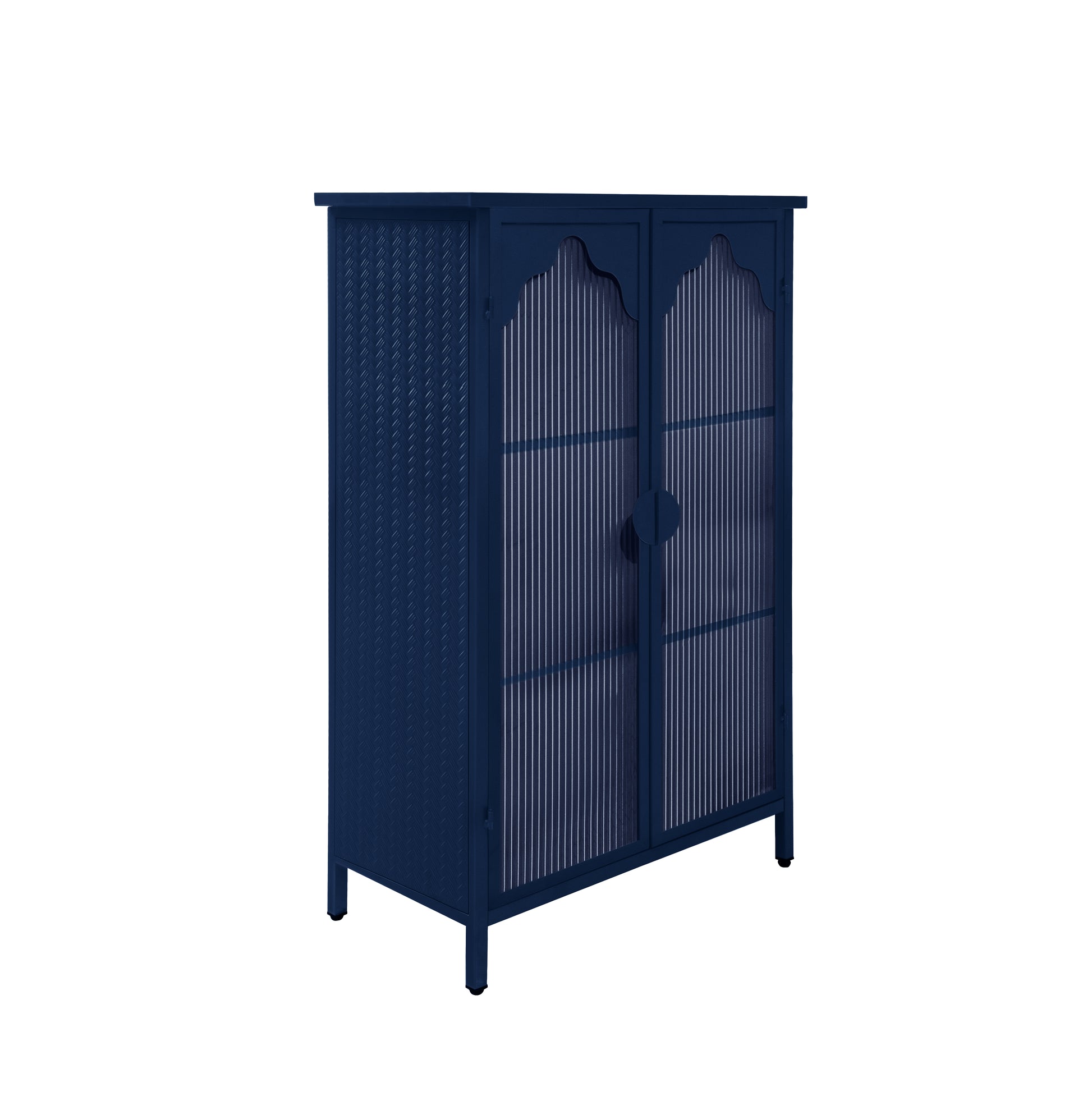 2 Doors Metal Storage Cabinet,Display Cabinet With Glass Doors,Metal Kitchen Sideboard Buffet Cabinet,Glass Storage Cabinet For Dining Room,Living Room,Bedroom Dark Blue Modern Iron