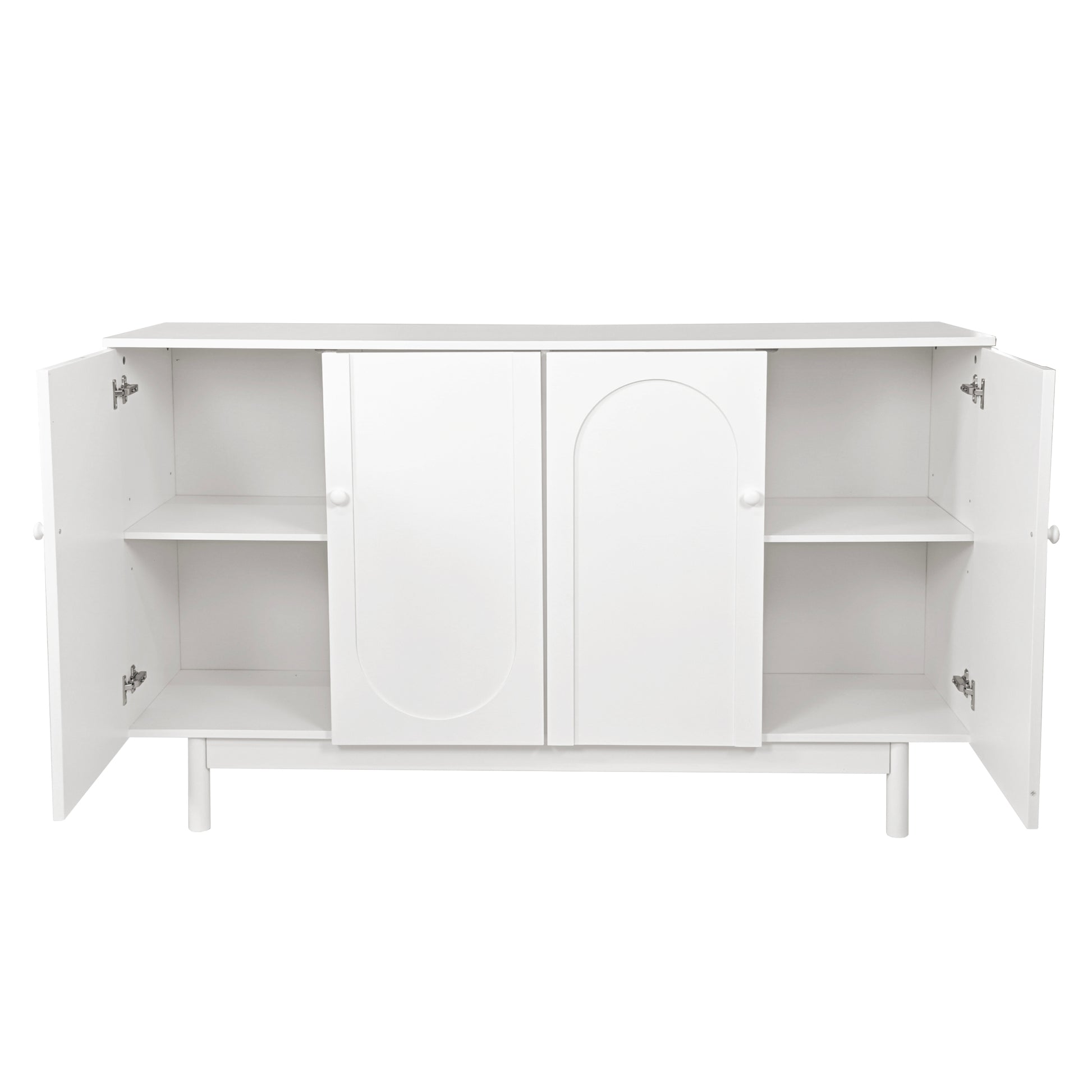 Stylish And Functional 4 Door Intaglio Storage Cabinet With Pine Legs, Solid Wood Pulls And Mdf, For Living Room Bedroom,And Kitchen,White White Mdf