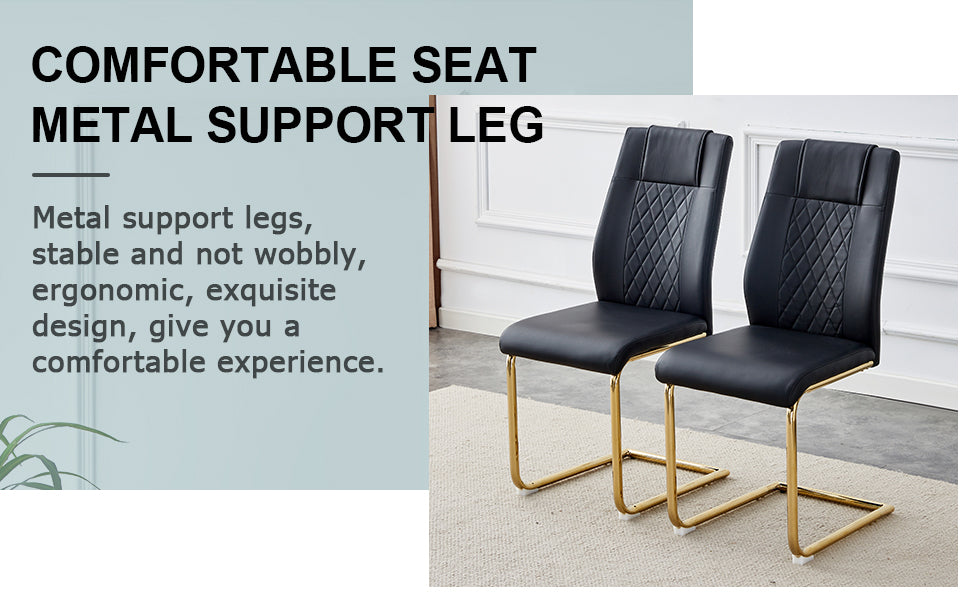 Table And Chair Set.The Table Has A Glass Tabletop With Imitation Marble Pattern Stickers And Stainless Steel Golden Table Legs. Paried With Comfortable Chairs With Pu Seats And Metal Legs. White Gold Seats 6 Glass Metal