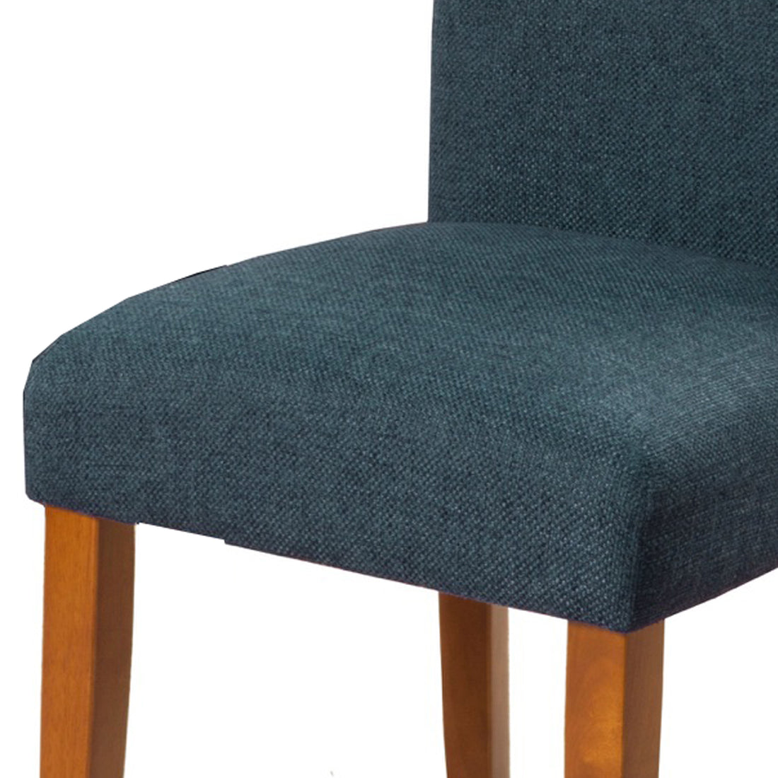 Fabric Upholstered Parson Dining Chair With Wooden Legs, Navy Blue And Brown, Set Of Two Blue Brown Wood Fabric