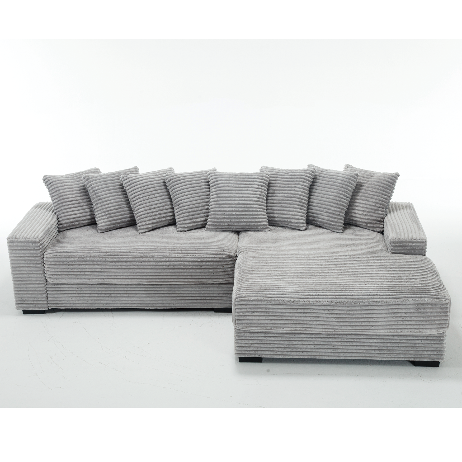 Arrived Oversized Two Piece Couches, L Shaped Sofa, Corduroy, Right Chaise Daybed,With Armrests,Eight Throw Pillows,Corner Sofa,Easy To Assemble, Gray Gray Polyester Wood Primary Living Space Medium Soft Pillow Back Modern Square Arms Wood 3 Seat