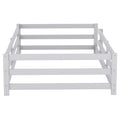 Twin Size Floor Bed, Montessori Floor Bed With Fence, Kids Montessori Bed Twin Size, Wood Montessori Floor Bed For Kids, Girls, Boys Gray Grey Wood Metal
