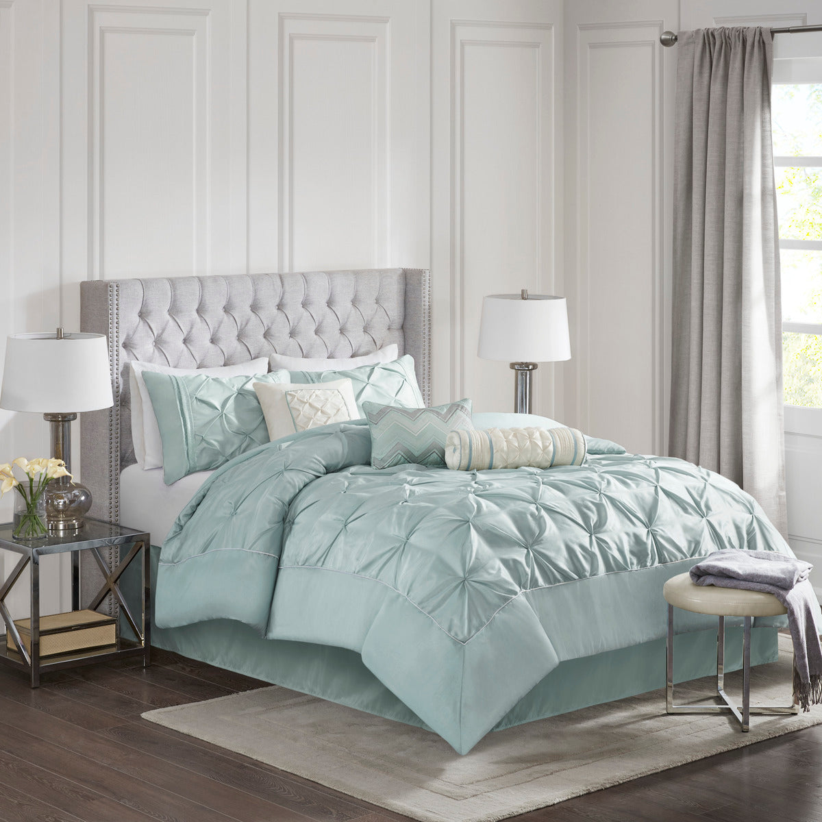 7 Piece Tufted Comforter Set Seafoam King King Seafoam Polyester