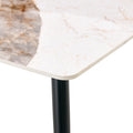 Table And Chair Set, Imitation Marble Texture Rock Board Table Top, Black Metal Table Legs. Paired With 4 White Artificial Leather Backrest Cushion Dining Chairs With Black Metal Legs. White Black Seats 4 Metal