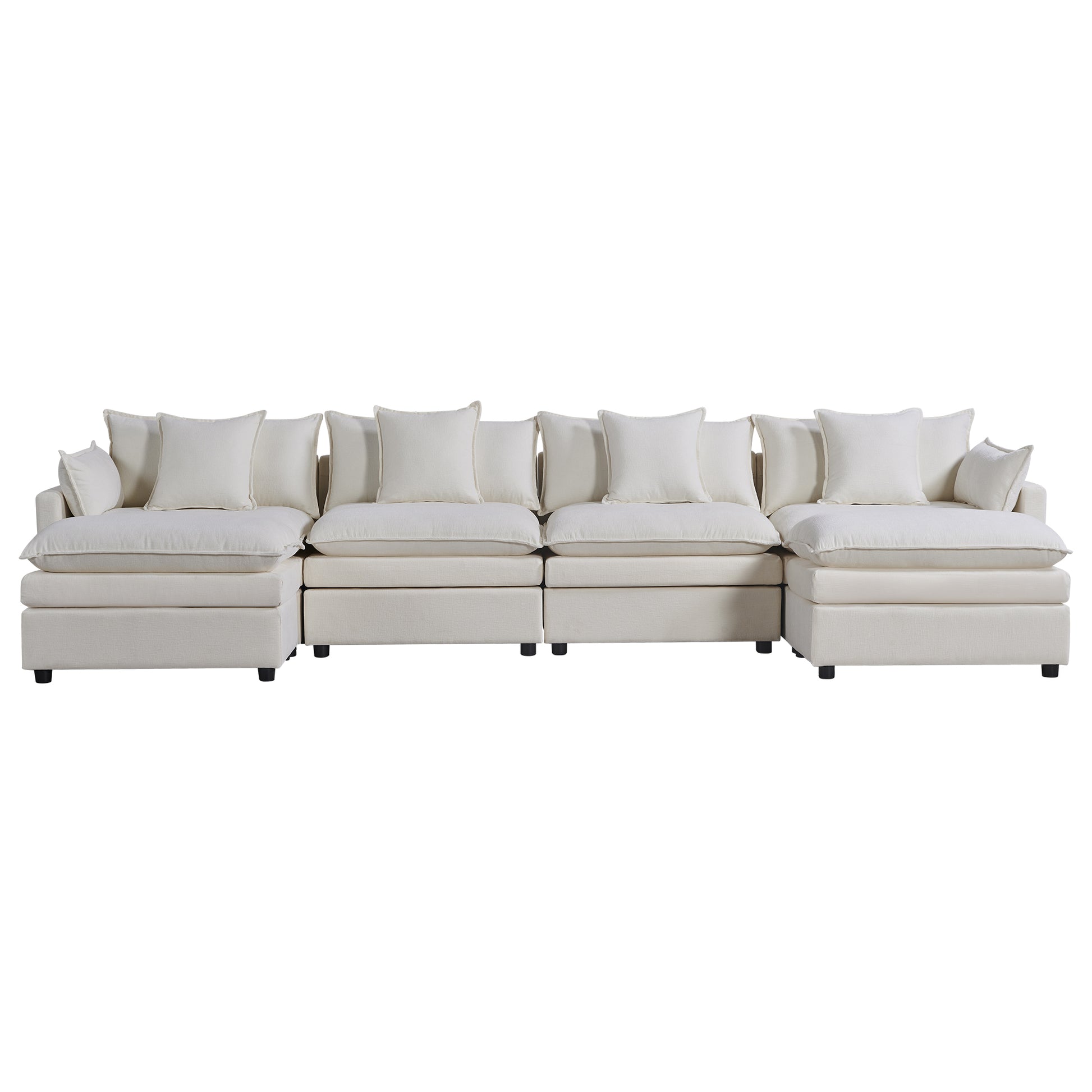 142.52"Modern Chenille U Shaped Sectional Sofa With Convertible Chaise, Comfy Cloud Couch Deep Sectional Sofa With Ottomans For Living Room White Wood Foam Chenille 4 Seat