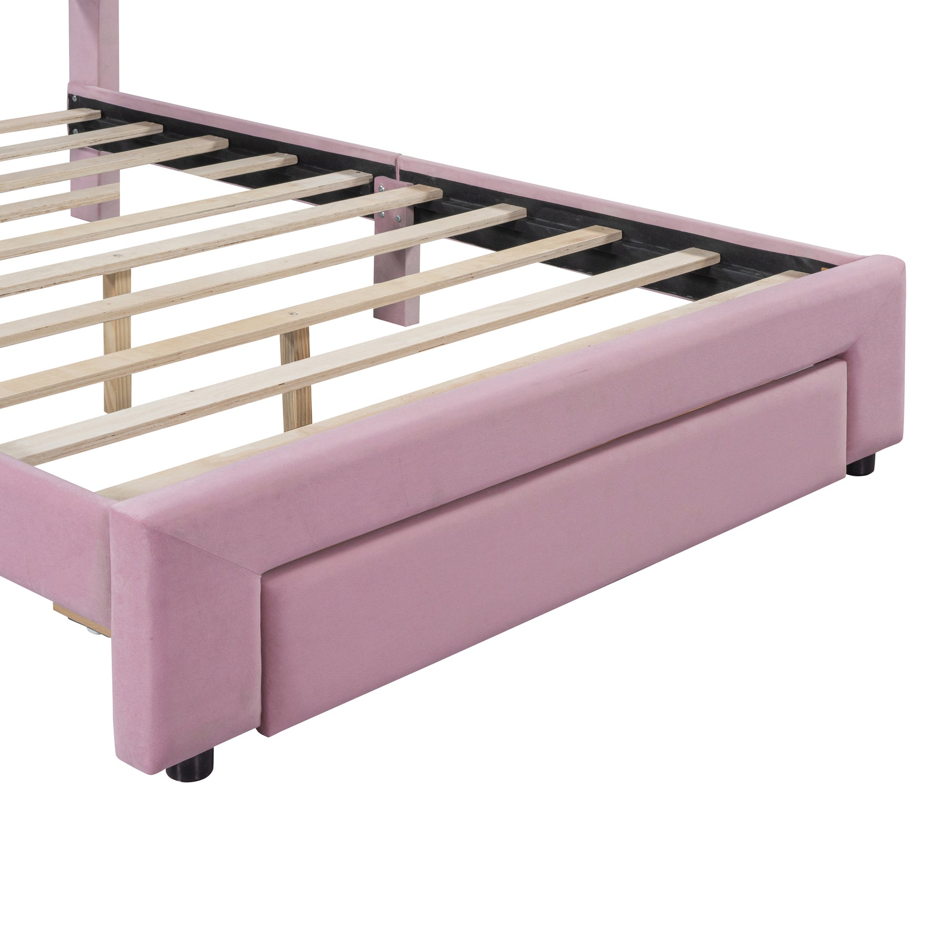 Full Size Storage Bed Velvet Upholstered Platform Bed With A Big Drawer Pink Old Sku:Wf296850Aah Full Pink Velvet