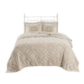 3 Piece Tufted Cotton Bedspread Set Taupe Full Queen Taupe Cotton