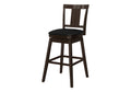 Bar Stool, Set Of 2, Swivel, Bar Height, Brown Wood, Black Leather Look, Transitional Espresso Foam Solid Wood