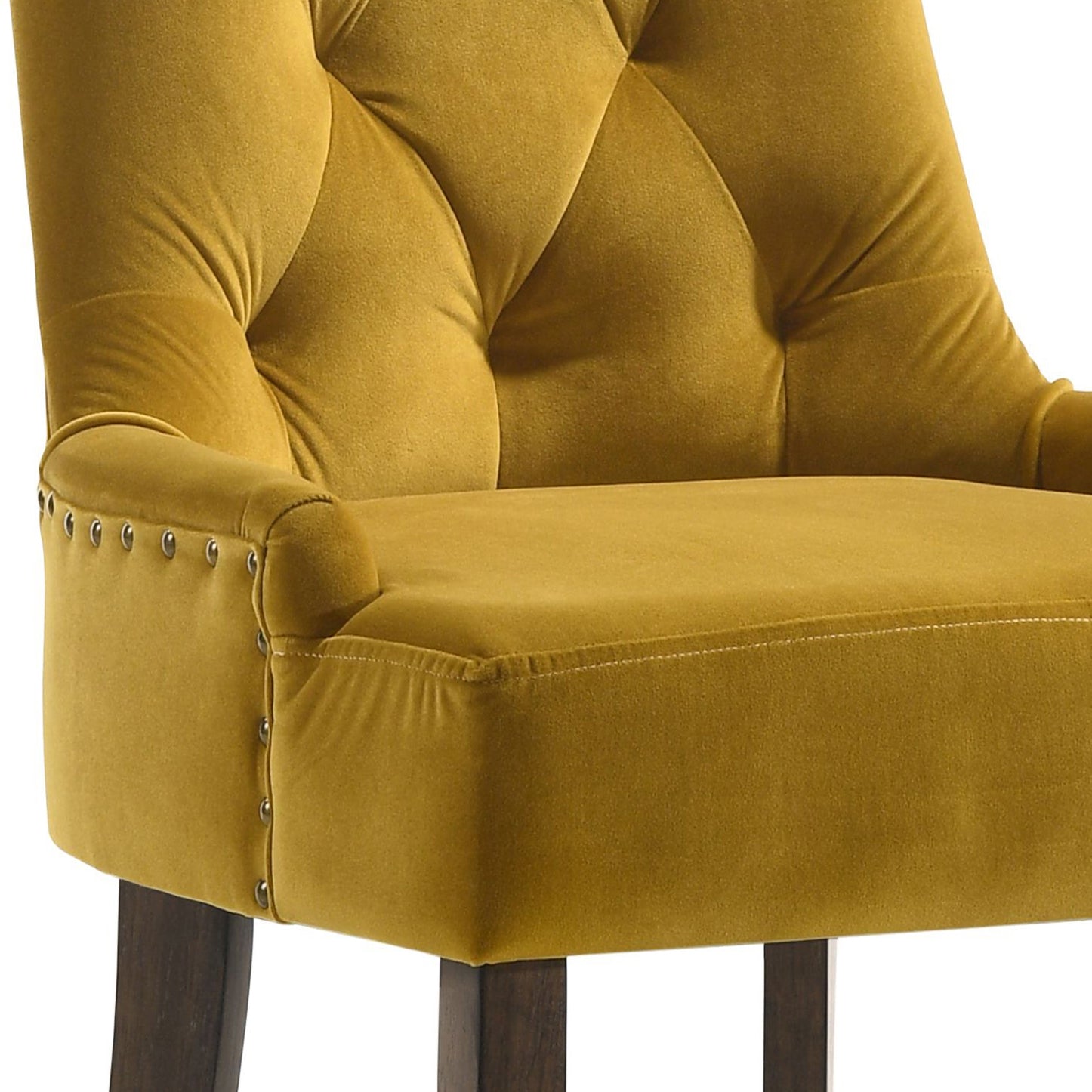 Yellow And Espresso Tufted Back Side Chairs Set Of 2 Yellow Dining Room Rubberwood Set Of 2 Wood Fabric