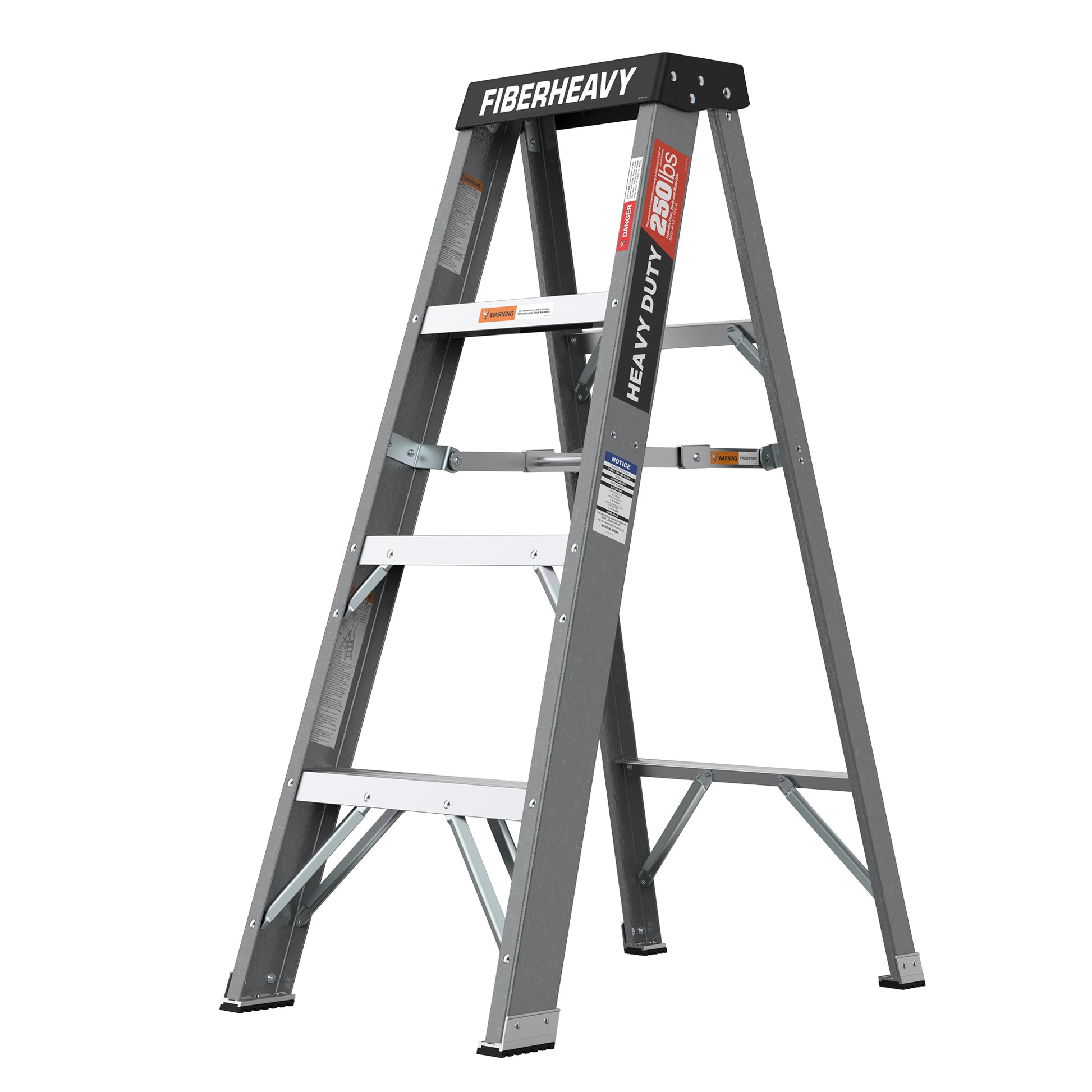 Fiberglass Step Ladder 4 Steps 250Lbs Black Grey Fiberglass