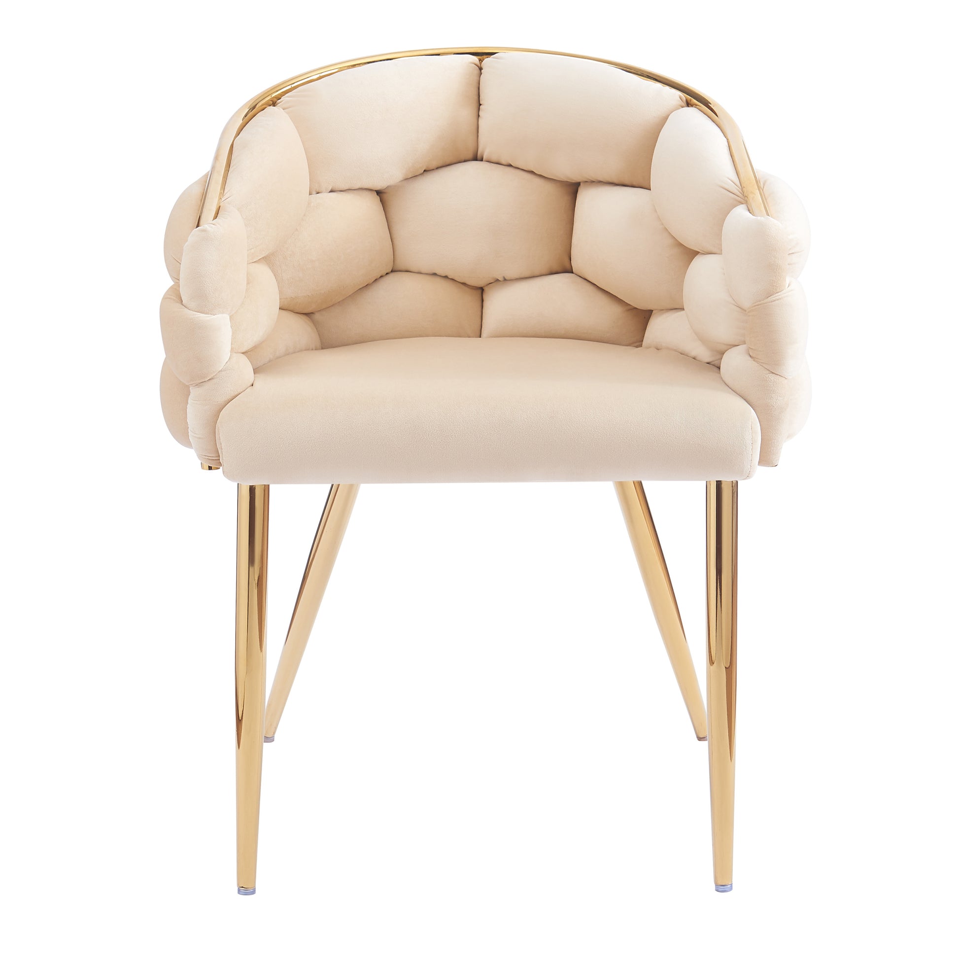 Luxury Handmade Accent Chair With Gold Legs, Modern Velvet Armchair For Living Room And Bedroom Beige Foam Velvet
