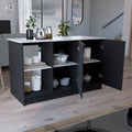 Juniper Kitchen Island With Large Top Surface, Double Door Cabinet, And Open Shelves Black Ibiza Marble Black Ivory Dining Room Modern Rectangular Stationary Kitchen Islands Particle Board Medium 40