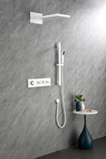 White 4 Function Knobs Waterfall And Rainfall Shower System With Handheld Shower White Black Brass Brass