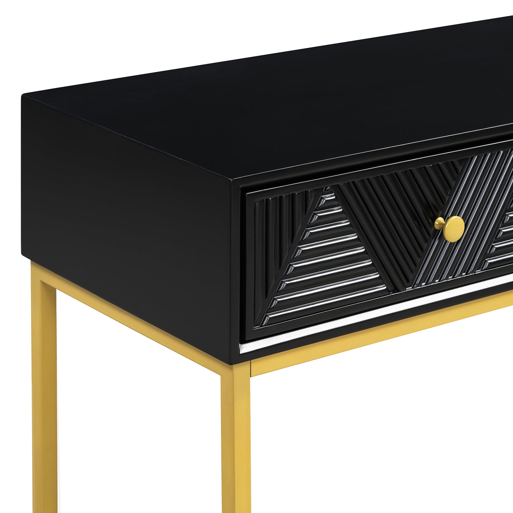 Modern Sleek Console Table Two Drawers With Stripe Design For Living Room And Entryway Black Black Mdf